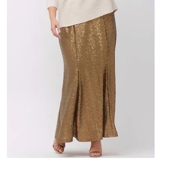 Lane Bryant Gold Sequin formal maxi long skirt NWT women's size 16